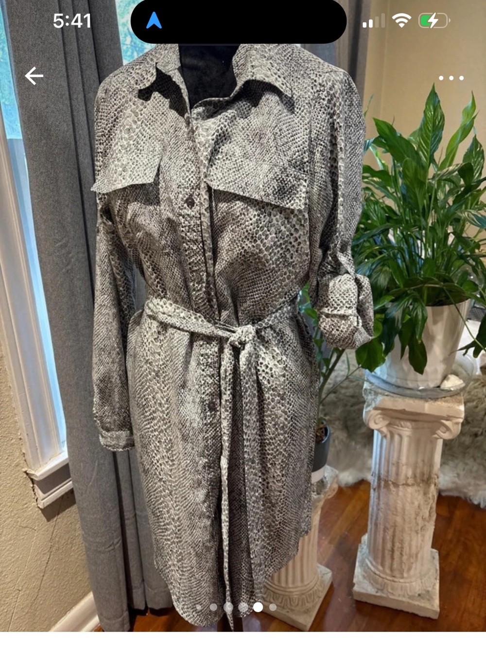 Calvin Klein Gray Snakeskin Print Long-Sleeve Shirt Dress